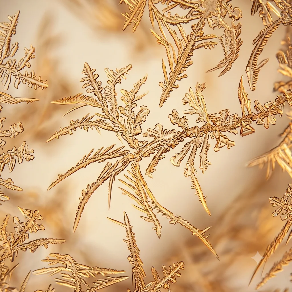 Gold crystalline macro — editorial